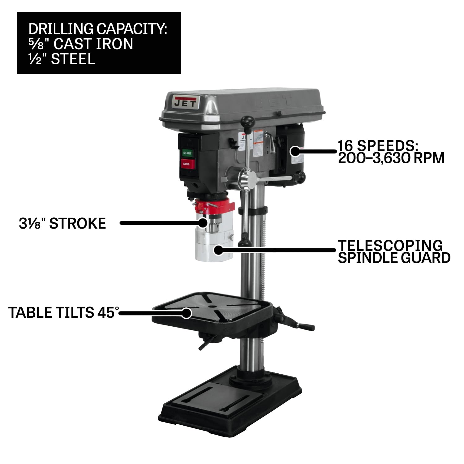 JET 15-Inch Benchtop Drill Press, 16 Speed, 3/4 HP, 115/230V 1Ph (Model J-2530) 4 JET 15-Inch Benchtop Drill Press, 16 Speed, 3/4 HP, 115/230V 1Ph (Model J-2530)