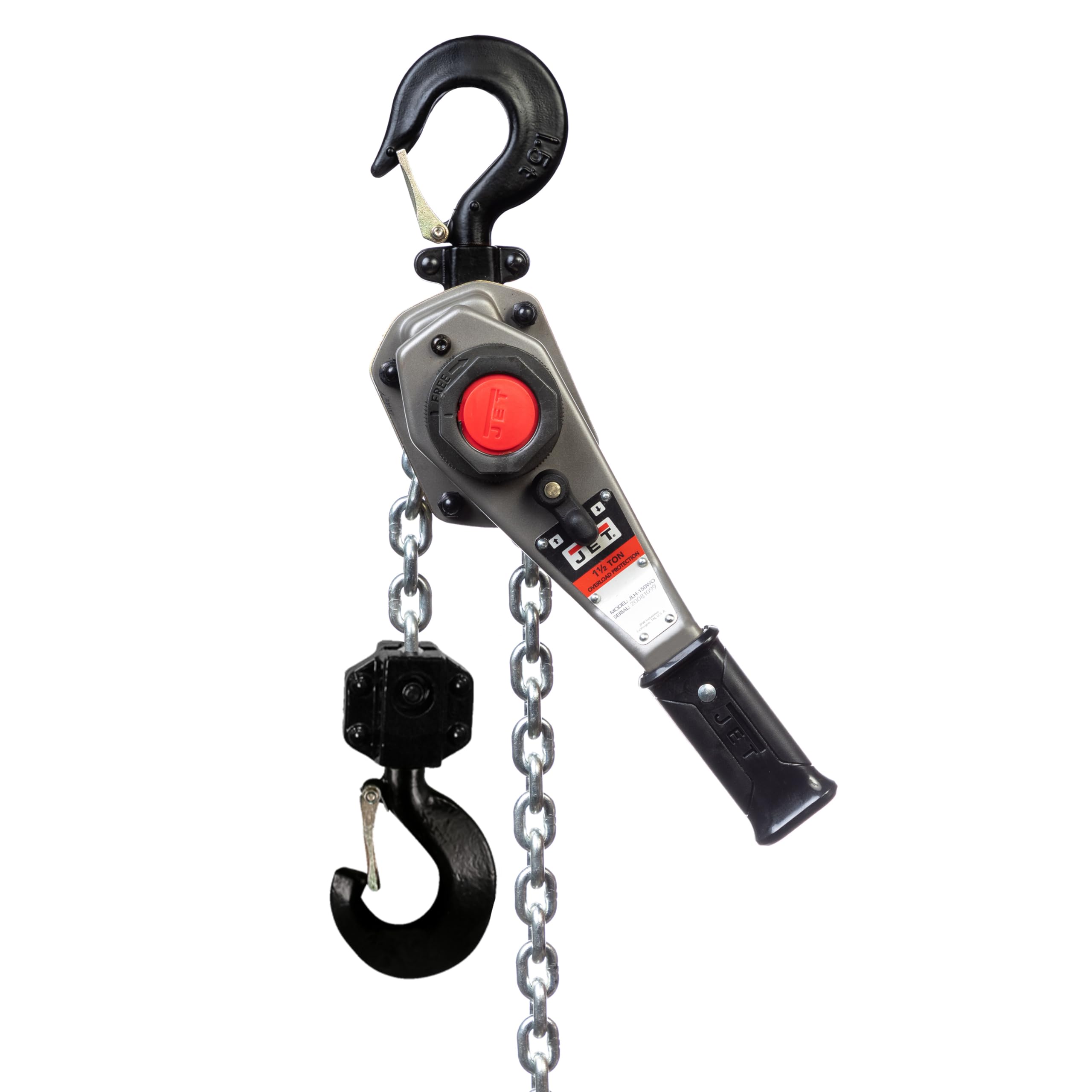 JET 1-1/2 Ton Lever Hoist, 15' Lift, Overload Protection, Shipyard Hooks (JLH-150-15PSH)