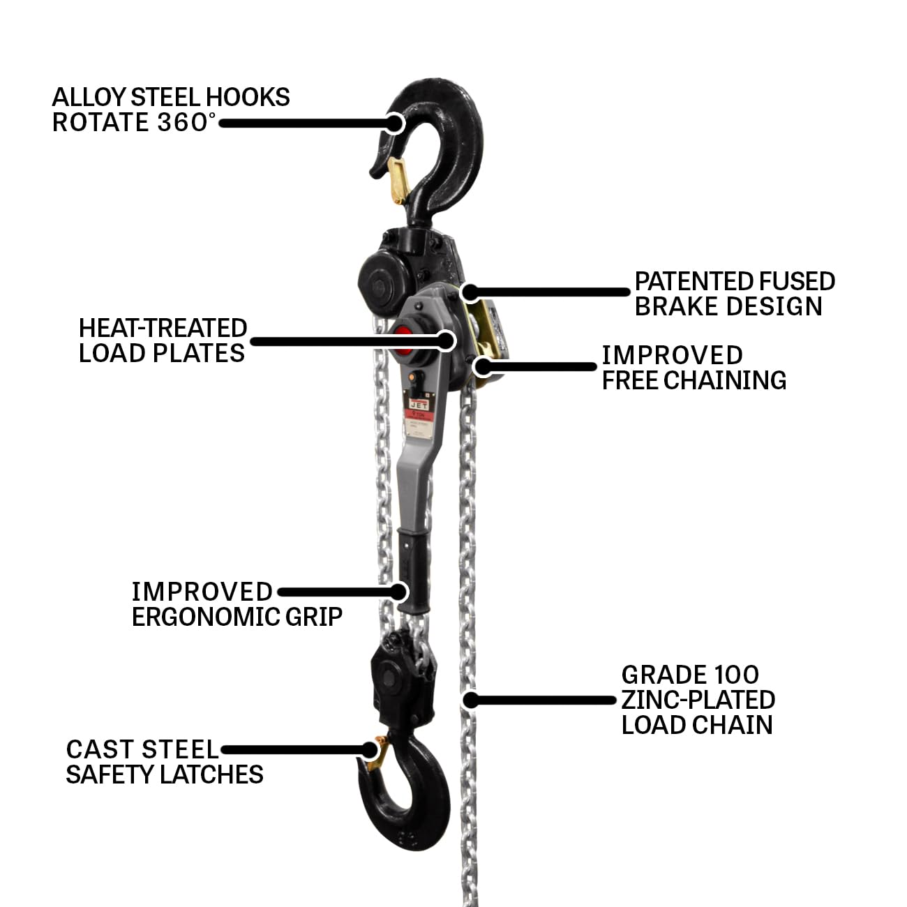 JET 9-Ton Lever Hoist, 20' Lift, Overload Protection (JLH-900WO-20)