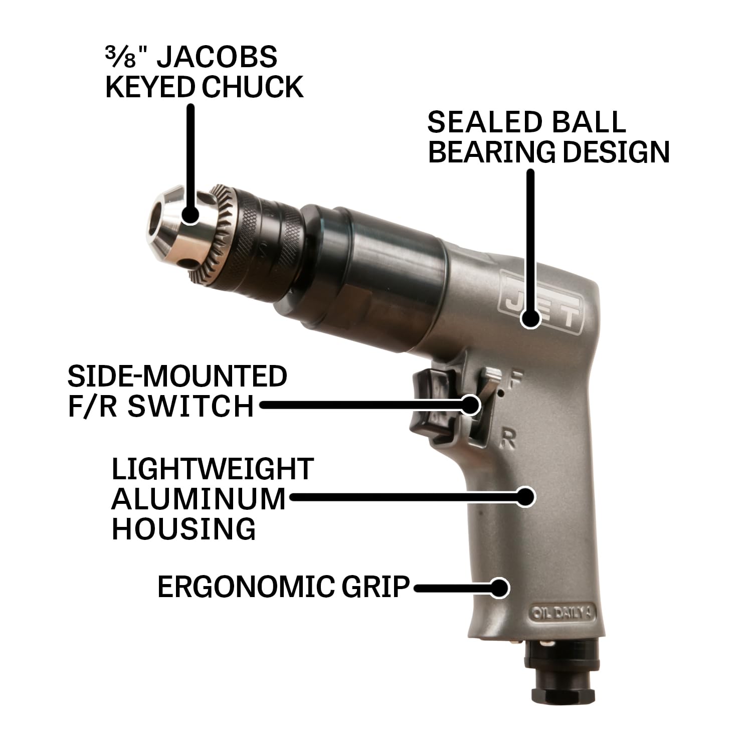 JET 3/8-Inch Pneumatic Reversible Drill, 2000 RPM (Model JAT-600) 2 JET 3/8-Inch Pneumatic Reversible Drill, 2000 RPM (Model JAT-600)