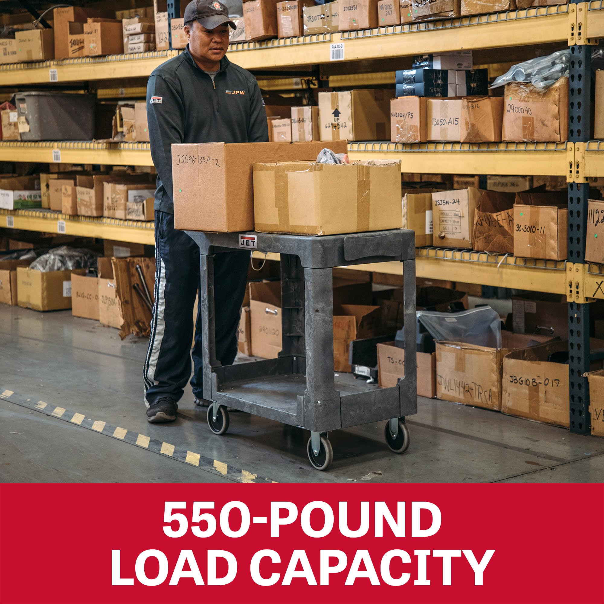 JET 38" x 19" Flat Top Utility Service Cart, 550 Lbs. Capacity (PUC-3819) 6 JET 38" x 19" Flat Top Utility Service Cart, 550 Lbs. Capacity (PUC-3819)