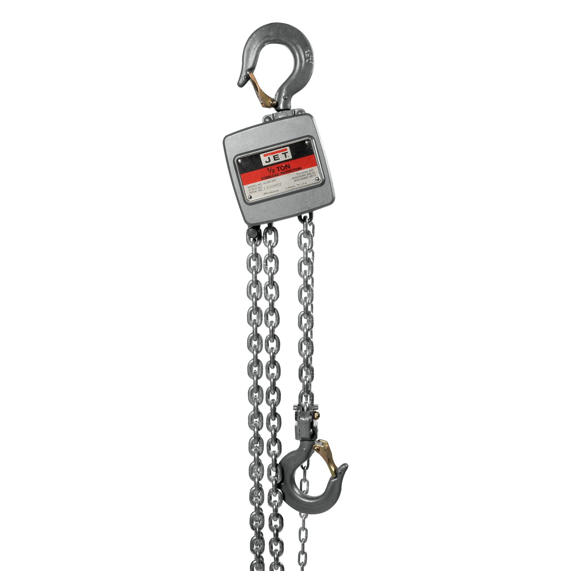 JET 1/2-Ton Aluminum Hand Chain Hoist, 10' Lift (AL100-050-10)