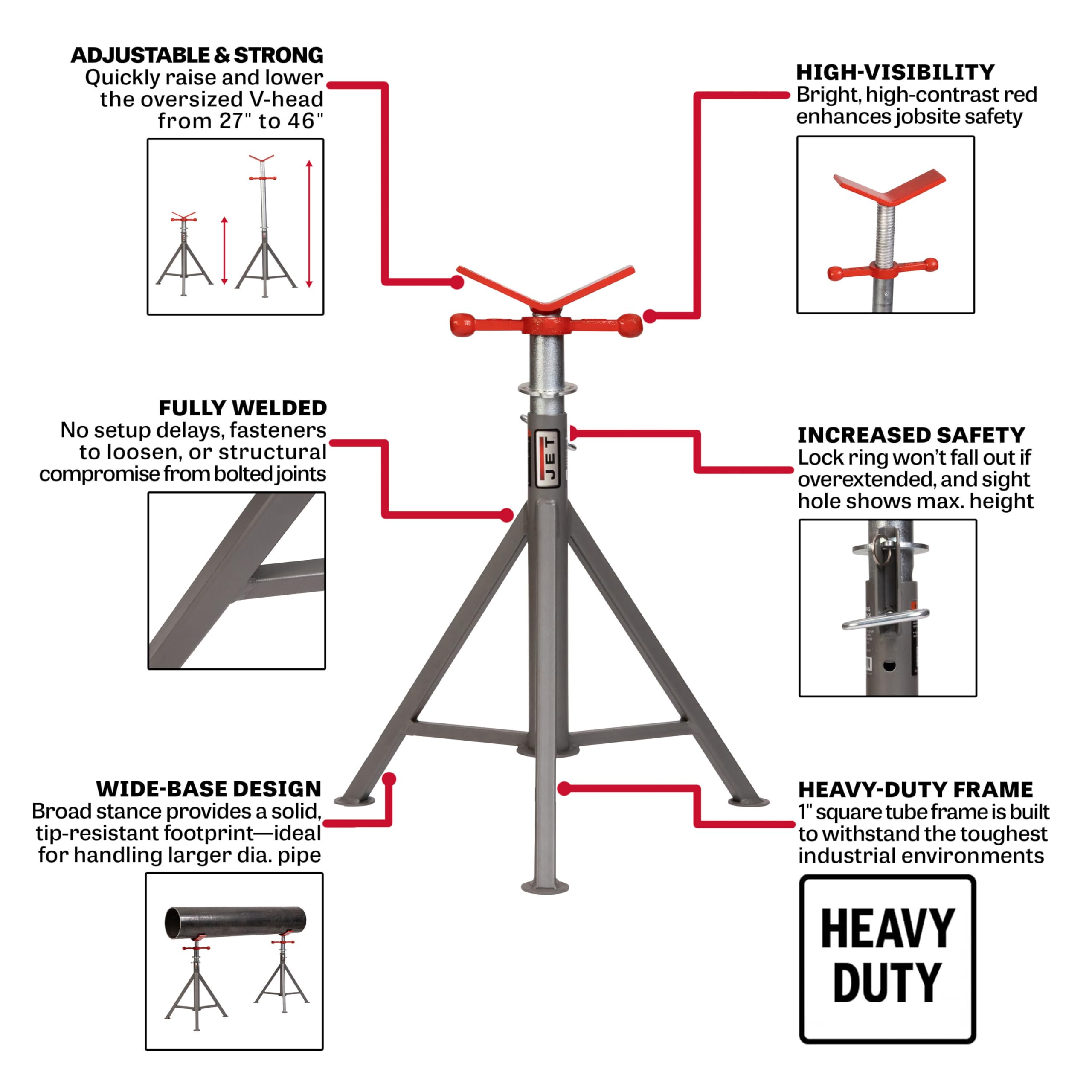 Jet Fixed Pipe Jack Stand, 2500 Lb. Capacity (JPJ-FXD-V)