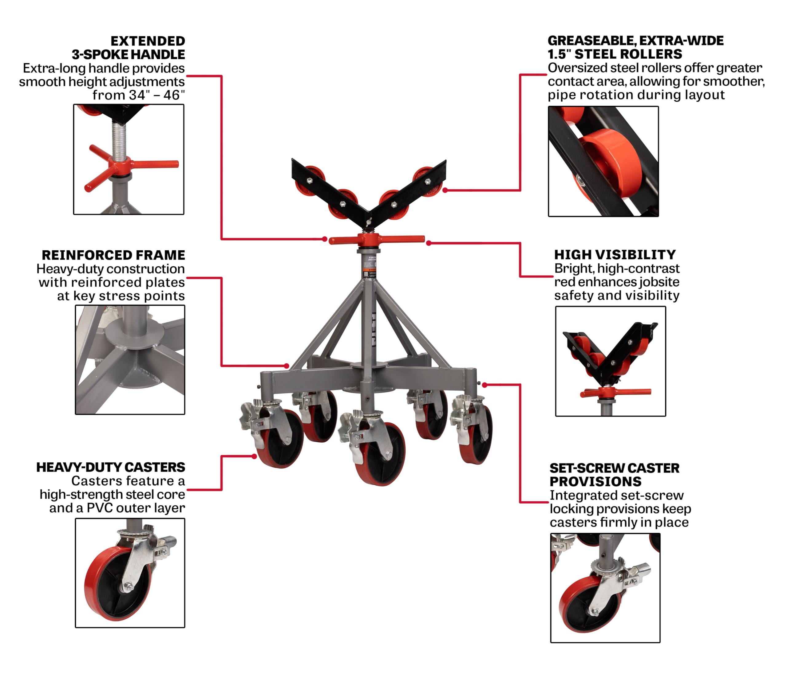 Jet Five-Leg Pipe Jack Stand, 2500 Lb. Capacity (JPJ-5LG-SR)