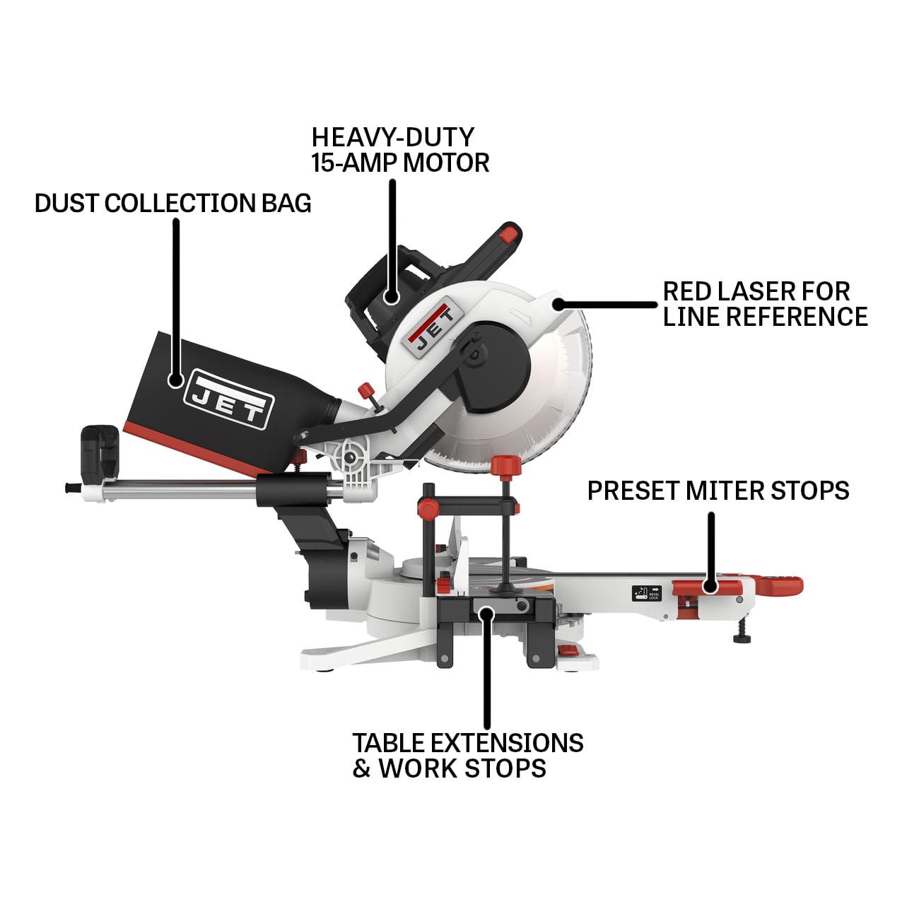 JET 10-Inch Sliding Dual-Bevel Compound Miter Saw, 1Ph 115V (JMS-10X) 7 JET 10-Inch Sliding Dual-Bevel Compound Miter Saw, 1Ph 115V (JMS-10X)