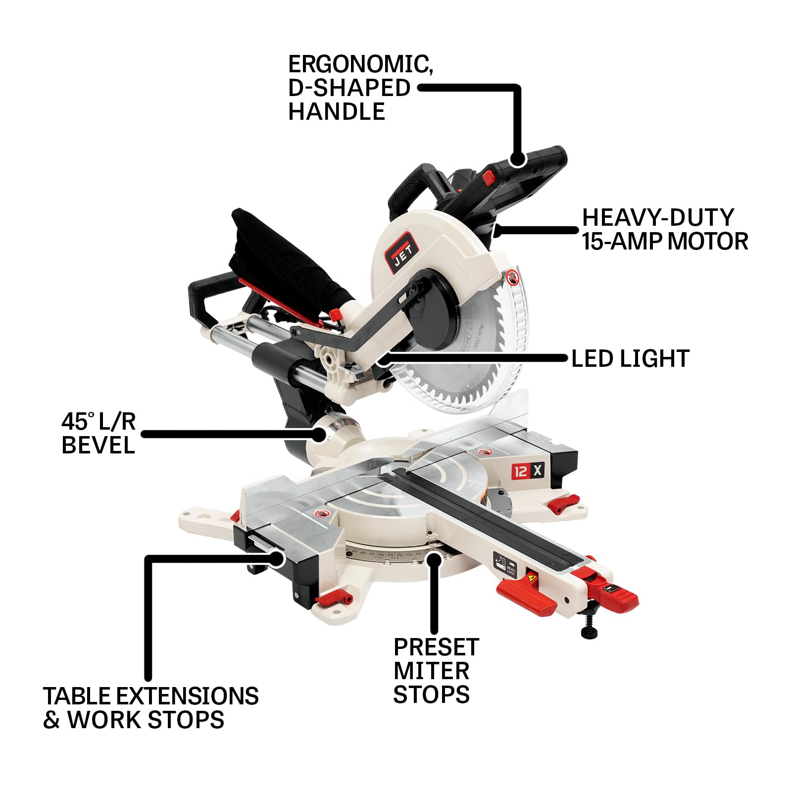 JET 12-Inch Sliding Dual-Bevel Compound Miter Saw, 1Ph 115V (Model JMS-12X) 7 JET 12-Inch Sliding Dual-Bevel Compound Miter Saw, 1Ph 115V (Model JMS-12X)