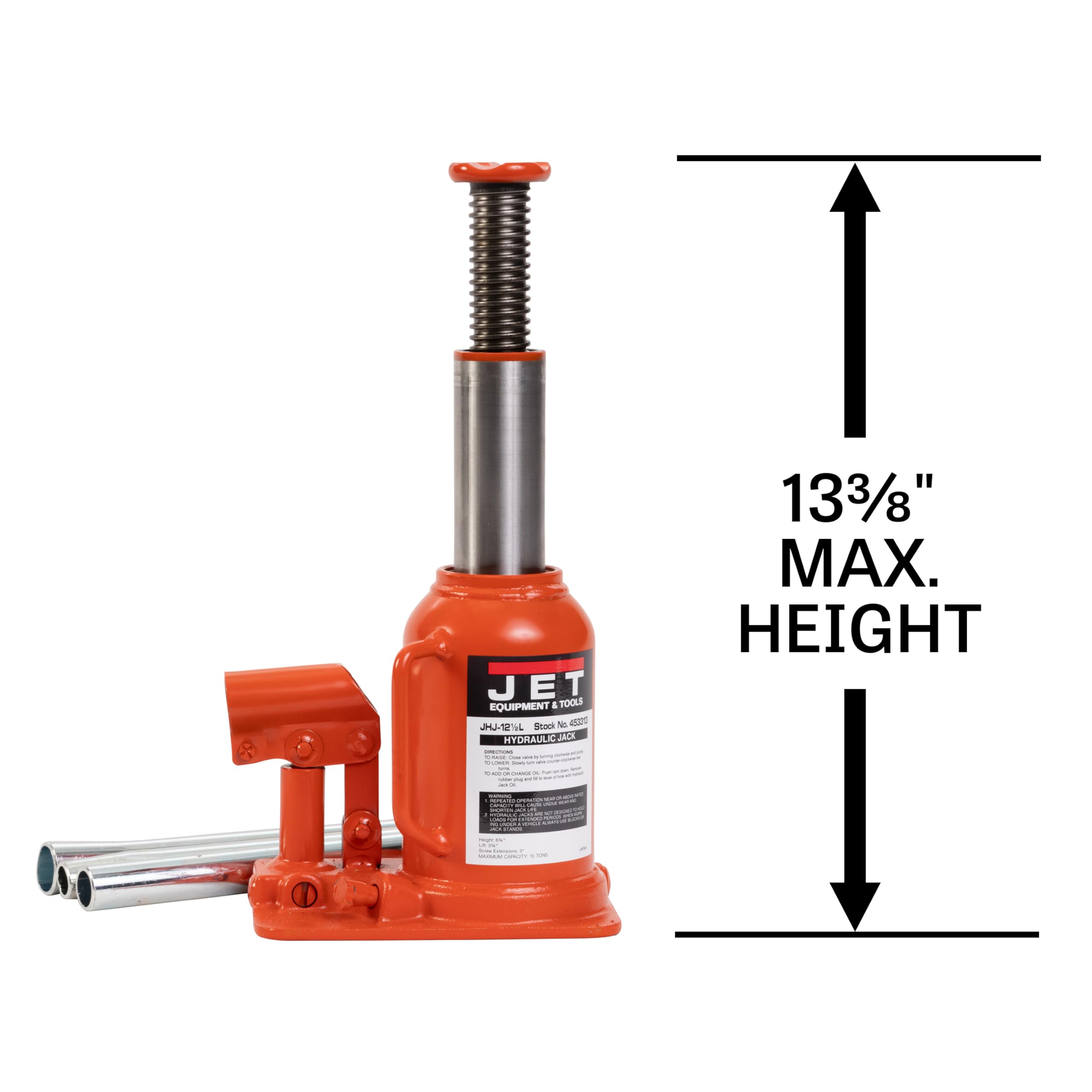 JET 12.5-Ton Low-Profile Hydraulic Bottle Jack w/ Handle (JHJ-12-1/2L)