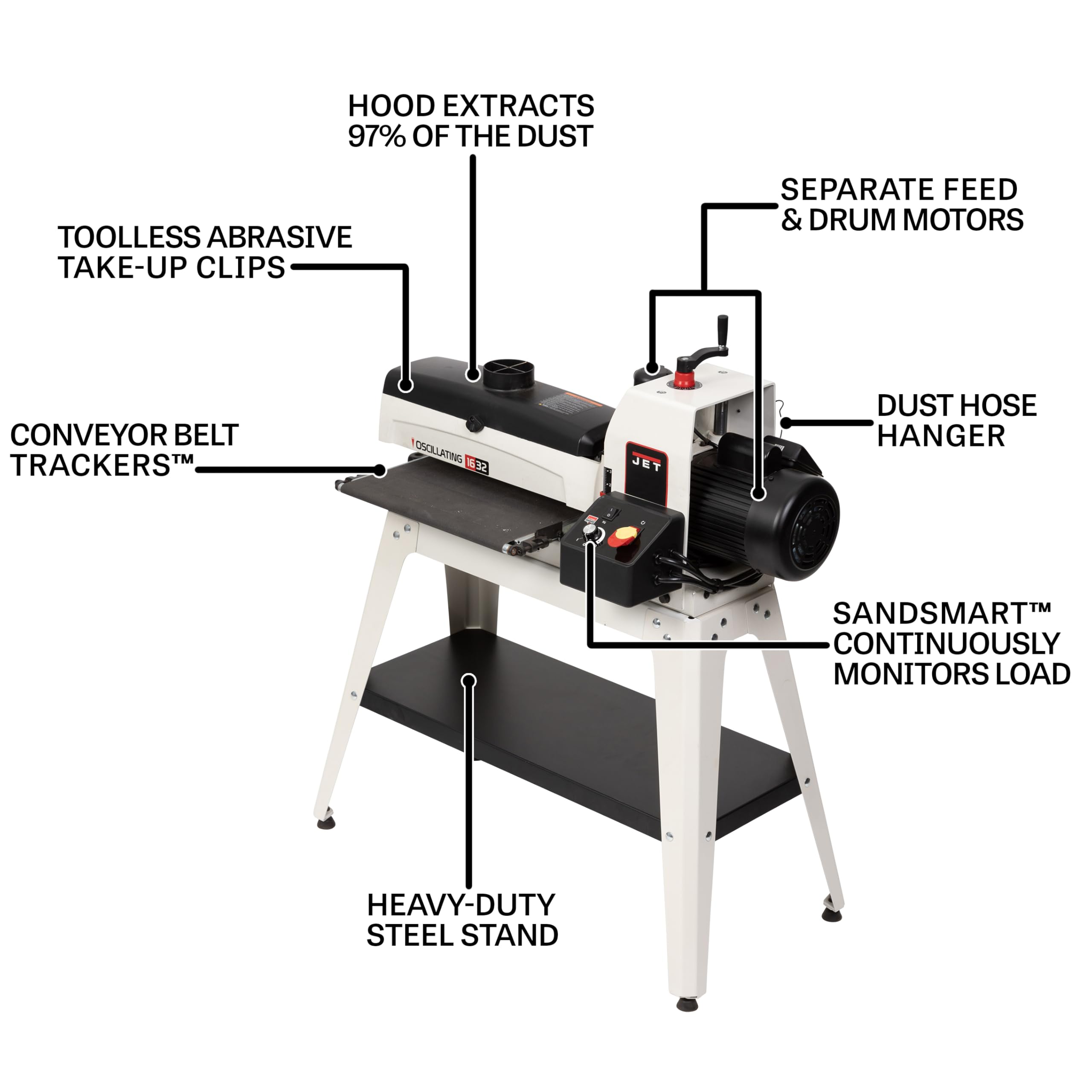 JET 16-Inch Oscillating Drum Sander, 1-1/2 HP, 115V 1Ph (Model JWDS-1632OSC)
