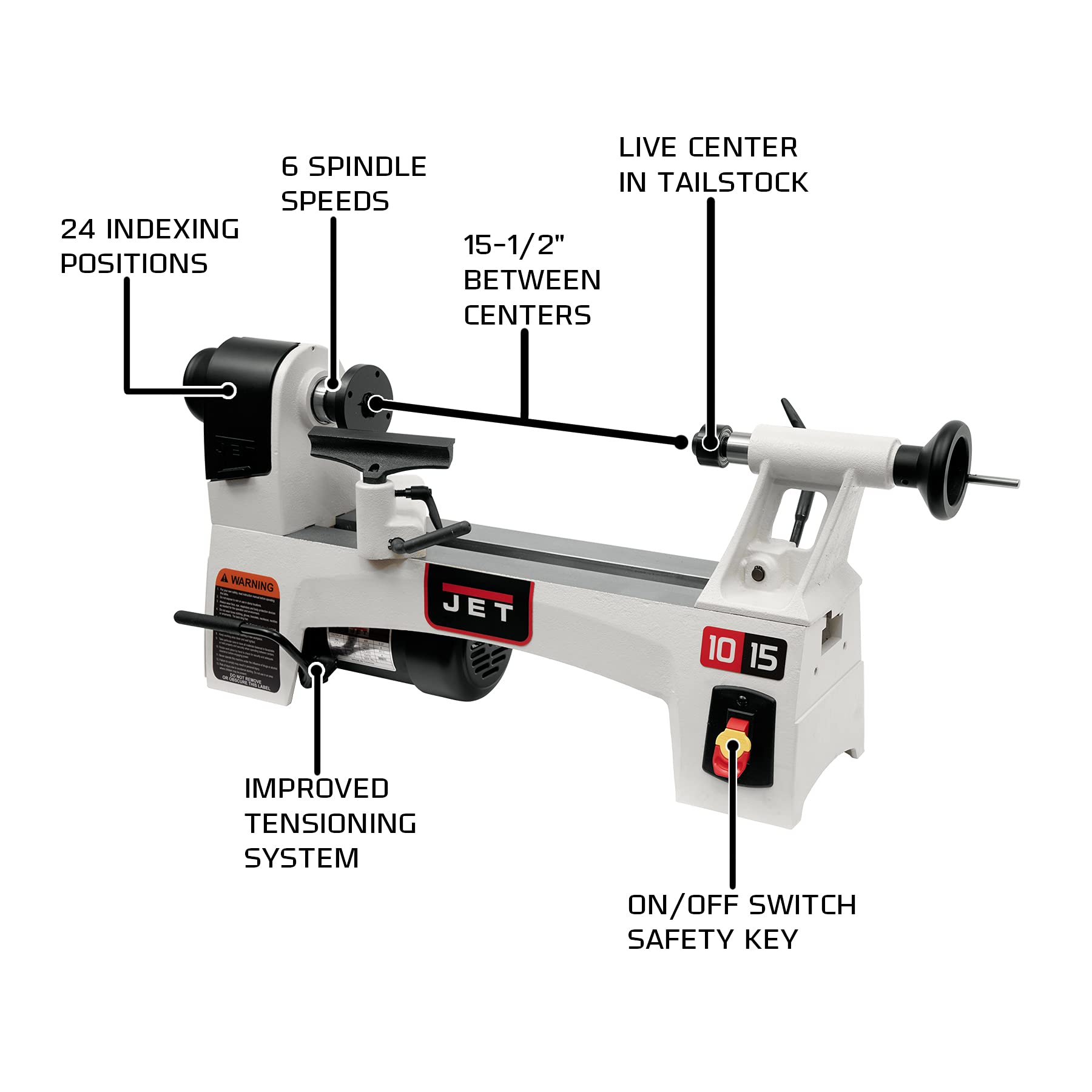 JET 10" x 15" Woodworking Lathe, 1/2 HP, 1Ph 115V (JWL-1015) 2 JET 10" x 15" Woodworking Lathe, 1/2 HP, 1Ph 115V (JWL-1015)