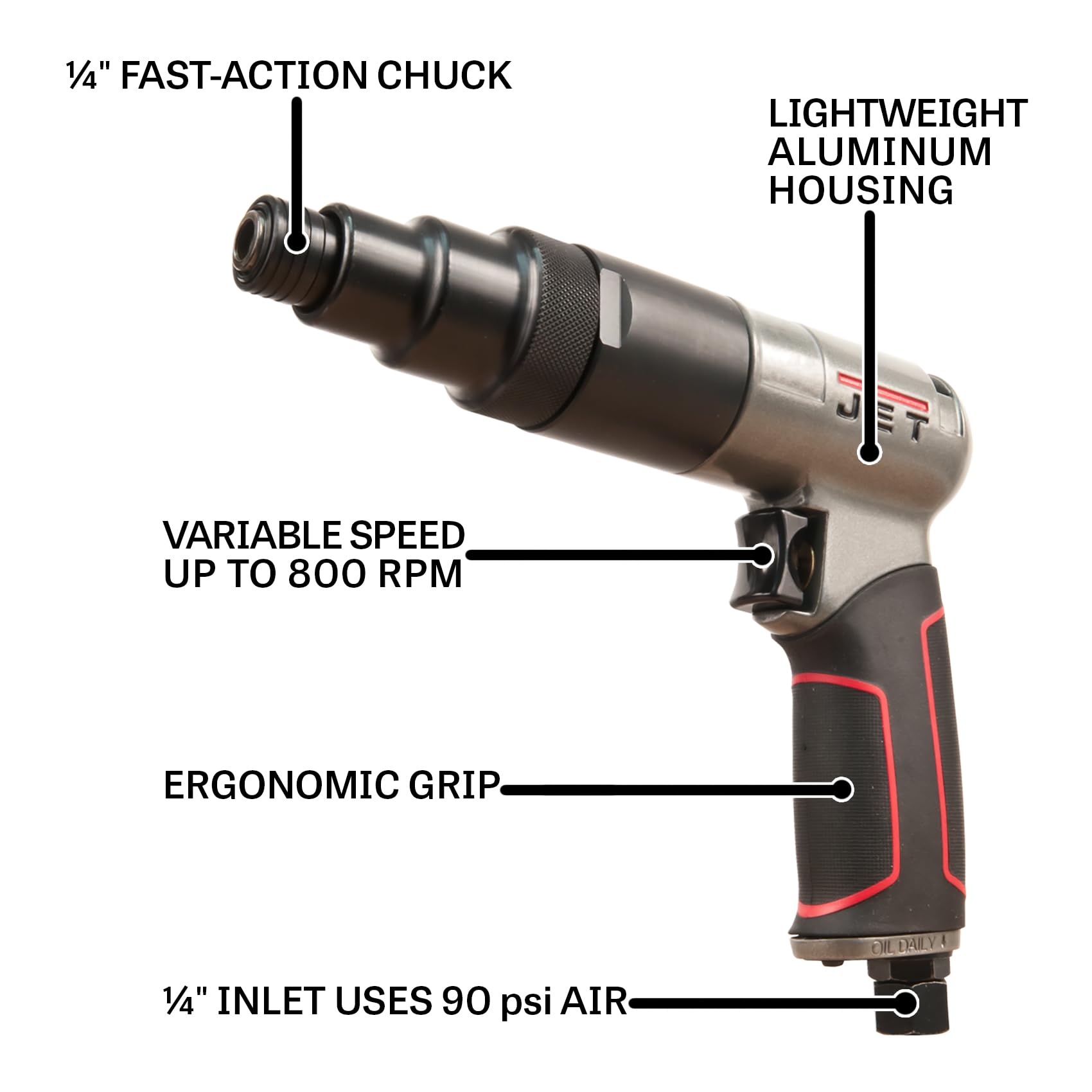 JET 1/4-Inch Pneumatic Screwdriver, 800 RPM (Model JAT-650)