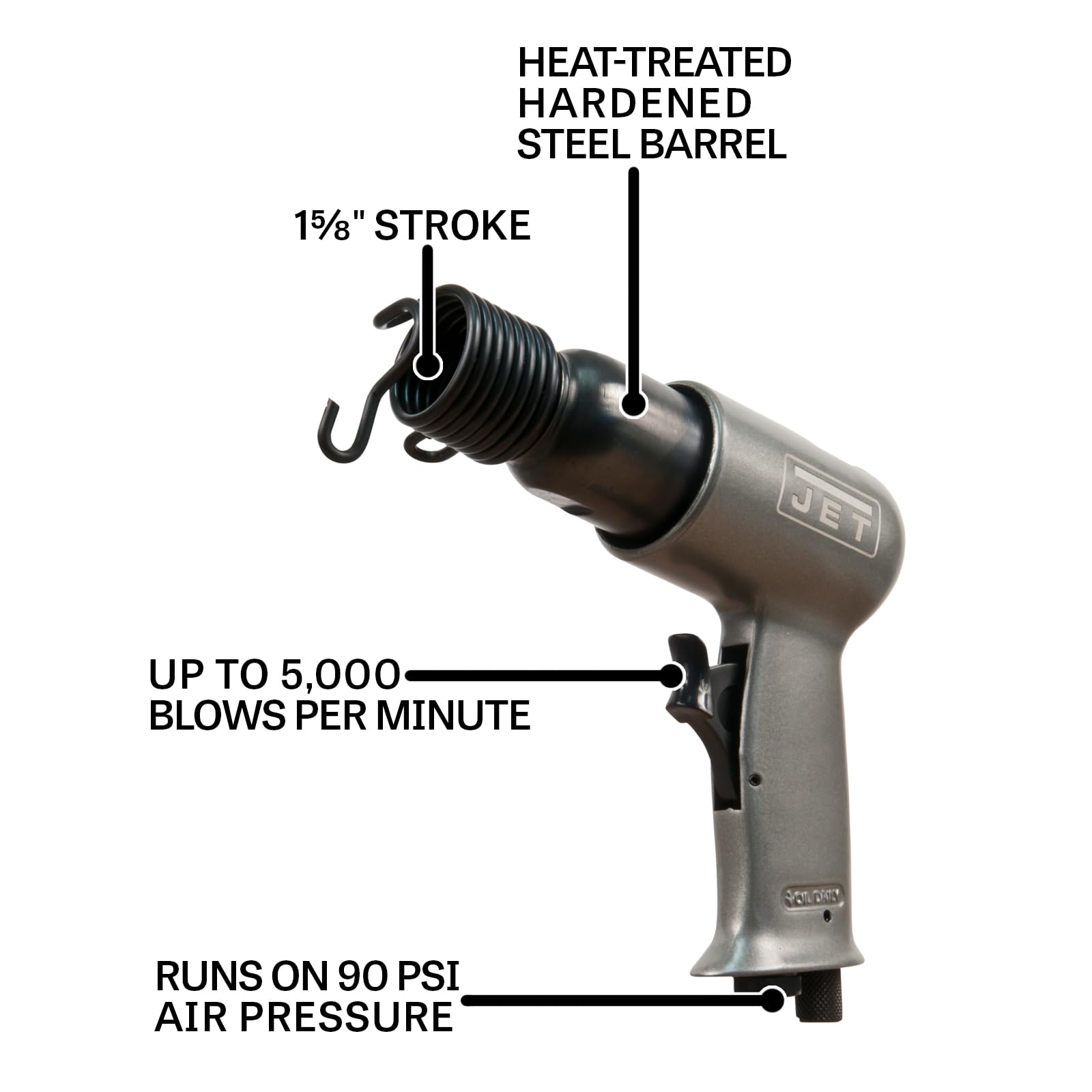 JET Short-Barrel Pneumatic Hammer, 1-5/8" Stroke, 5000 BPM (Model JAT-900)