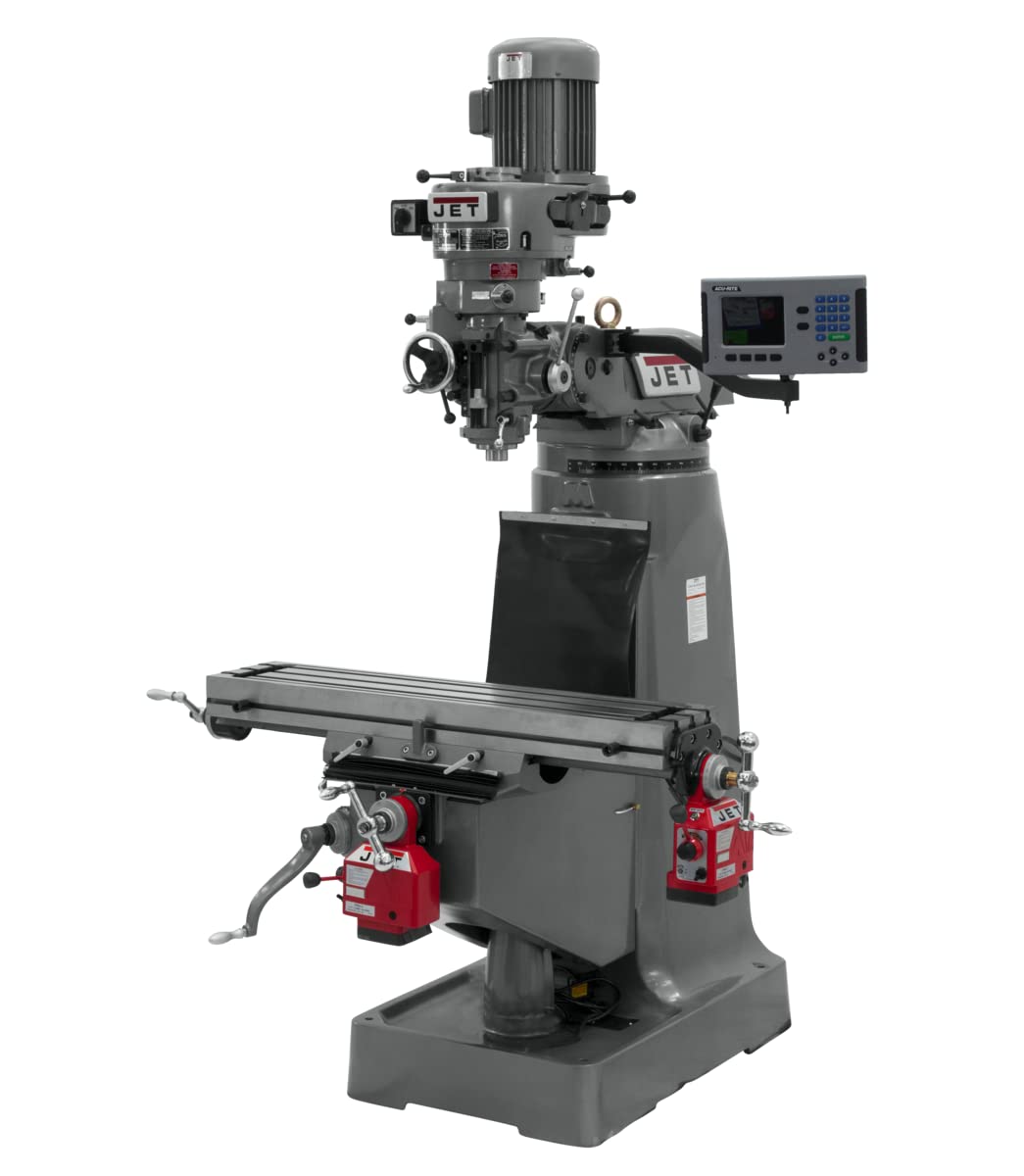 JET Step Pulley Vertical Mill, ACU-RITE 203 DRO, X/Y-Axis Powerfeeds, 230V 3Ph (Model JTM-1)