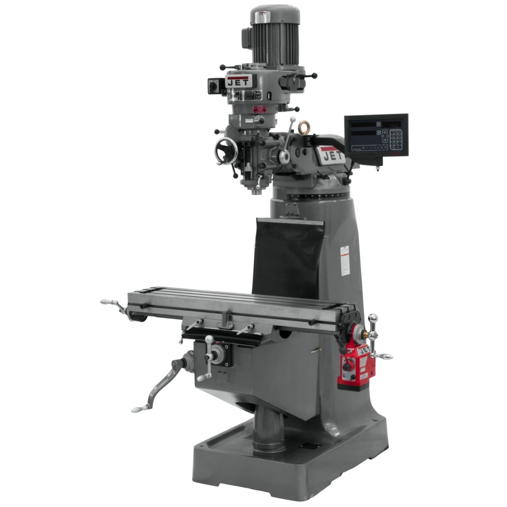 JET Step Pulley Vertical Mill, Newall NMS800 DRO, X-Axis Powerfeed, 230V 3Ph (JTM-1)