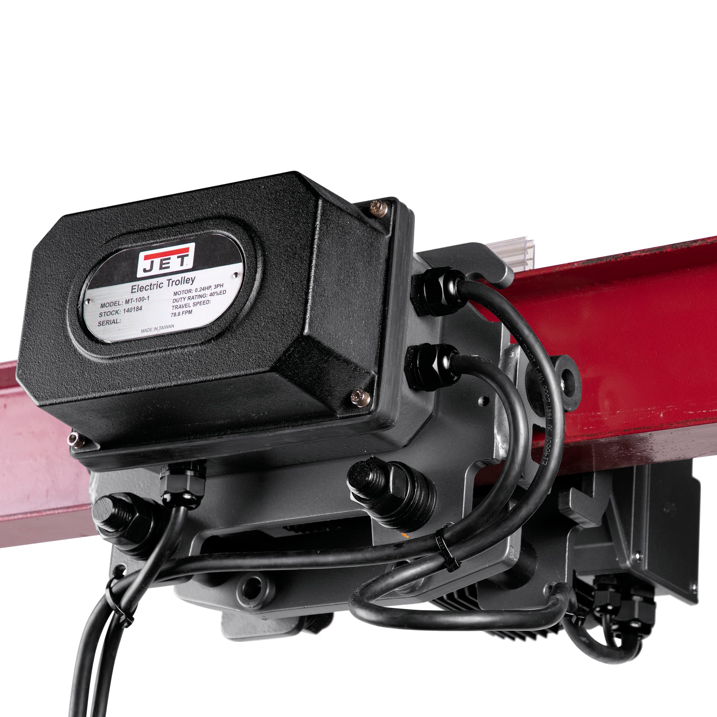 JET 1-Ton Two-Speed Electric Trolley, 0.05/0.24 HP, 3Ph 460V (Model MT100-4) 1 JET 1-Ton Two-Speed Electric Trolley, 0.05/0.24 HP, 3Ph 460V (Model MT100-4)
