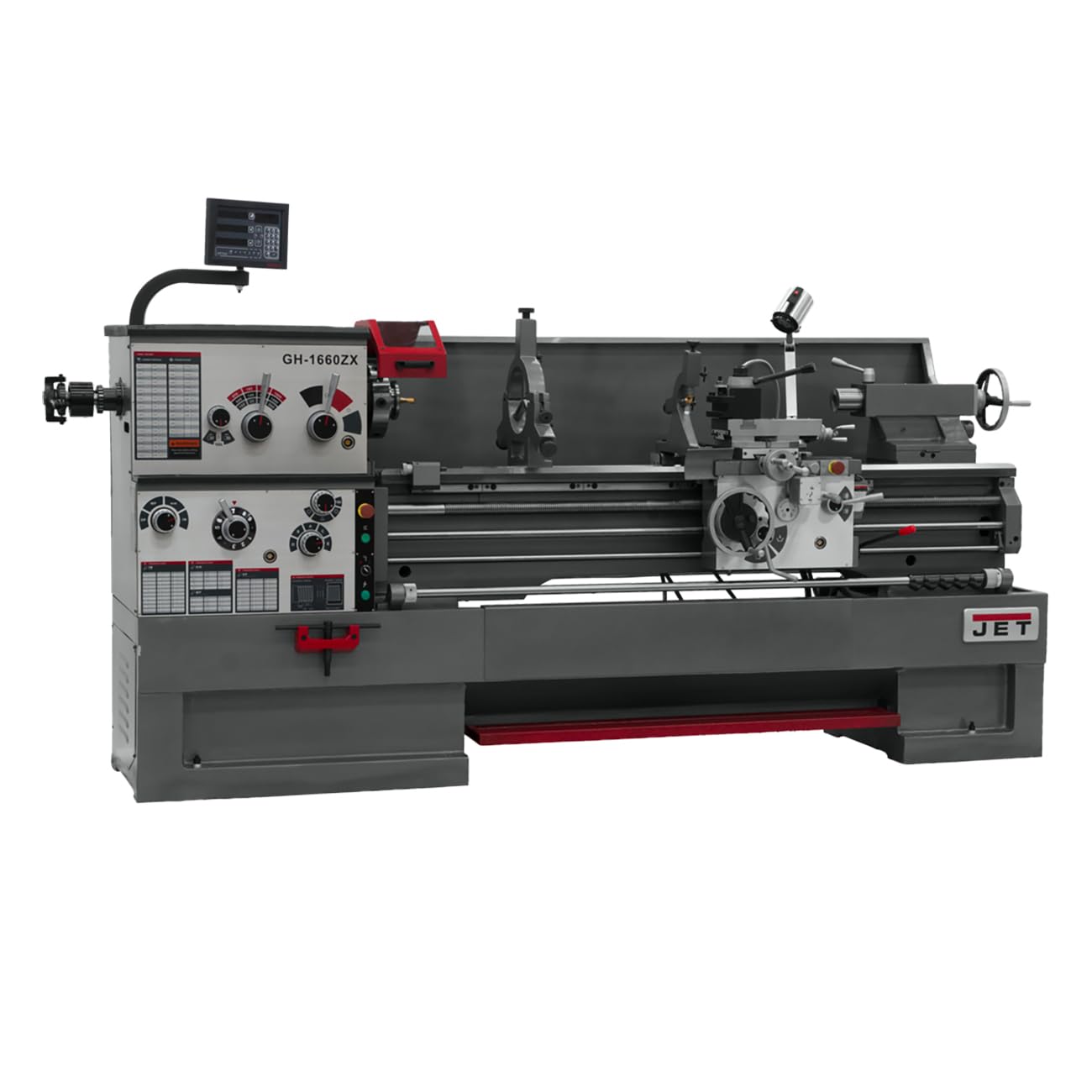 JET 16" x 60" Geared Head Metal Lathe, Newall NMS800 DRO, Taper Attachment, Collet Closer, 230/460V 3Ph (GH-1660ZX)