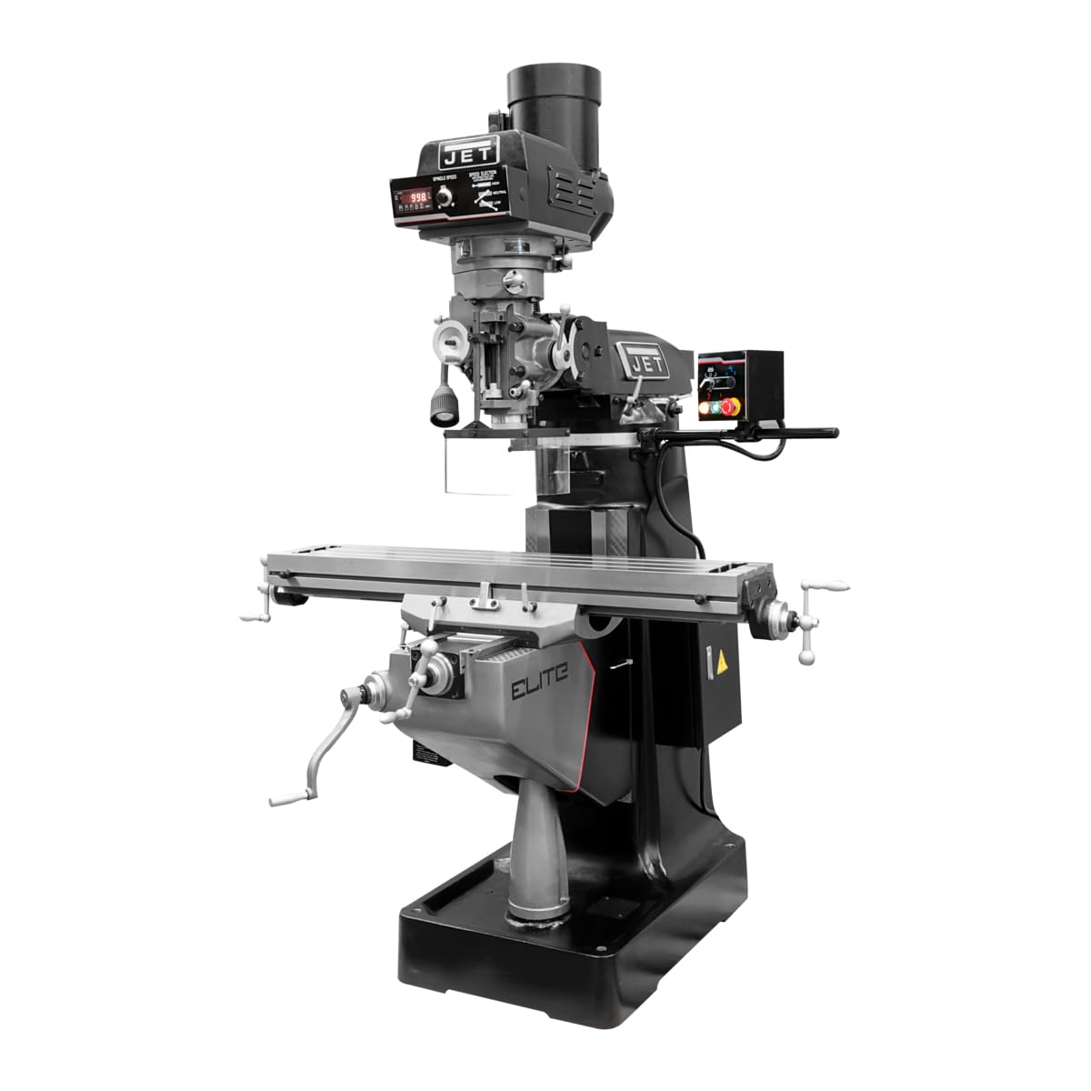 JET Elite Mill, 3-Axis Newall NMS800 (Knee) DRO, X/Y/Z-Axis Powerfeeds, USA Made Air Draw Bar (Model EVS-949)