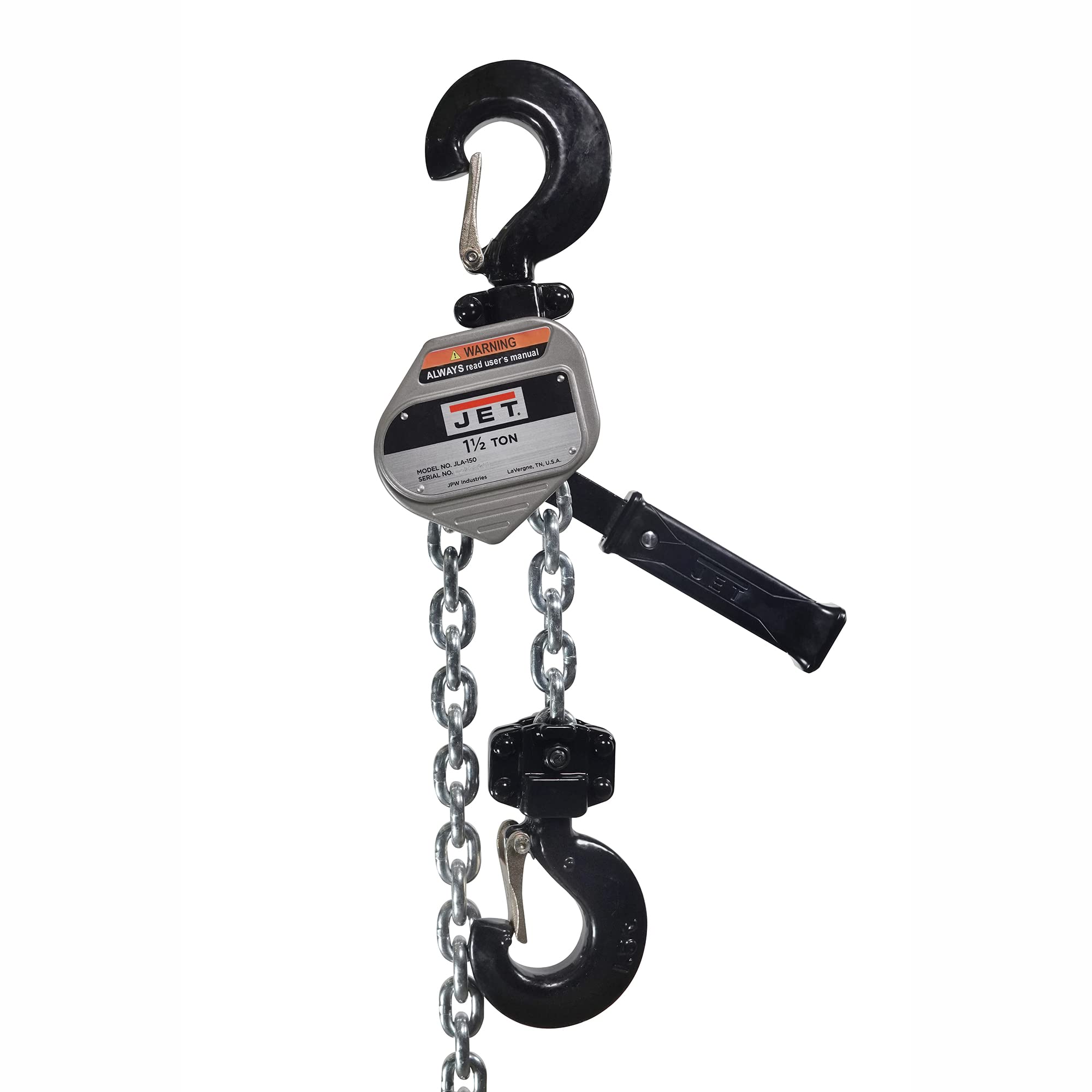 JET 1-1/2 Ton Compact Lever Hoist, 10' Lift, Shipyard Hooks (JLA-150-10SH)