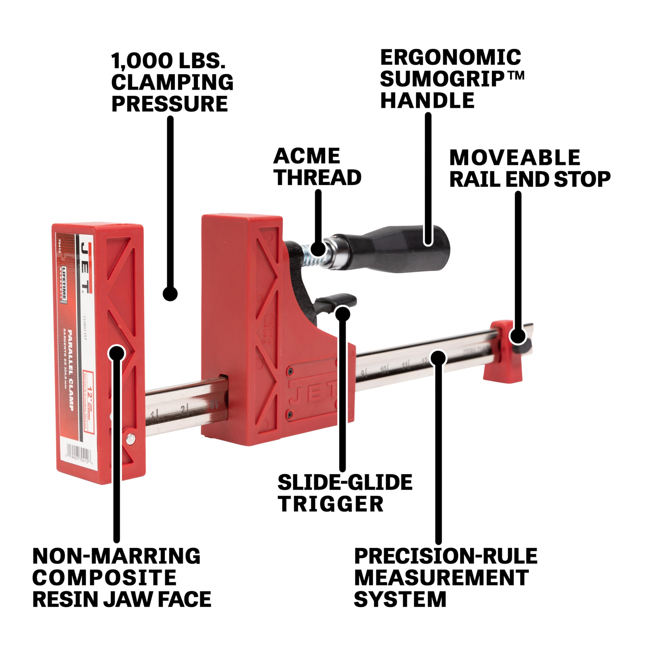 JET 60-Inch Woodworking Parallel Clamp, 1000 Lbs. Clamping Pressure (70460)
