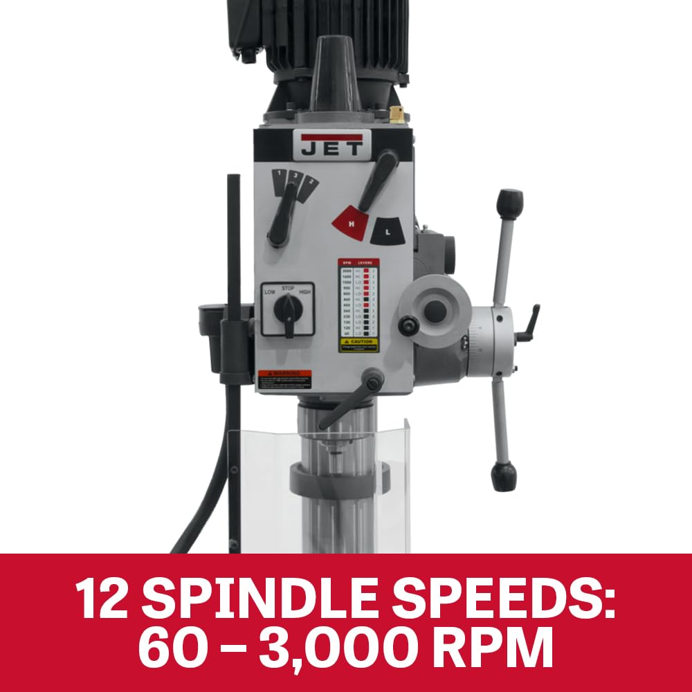 JET 20-Inch Geared Head Drill Press, Power Downfeed, 2 HP, 230V 3Ph (GHD-20PF)