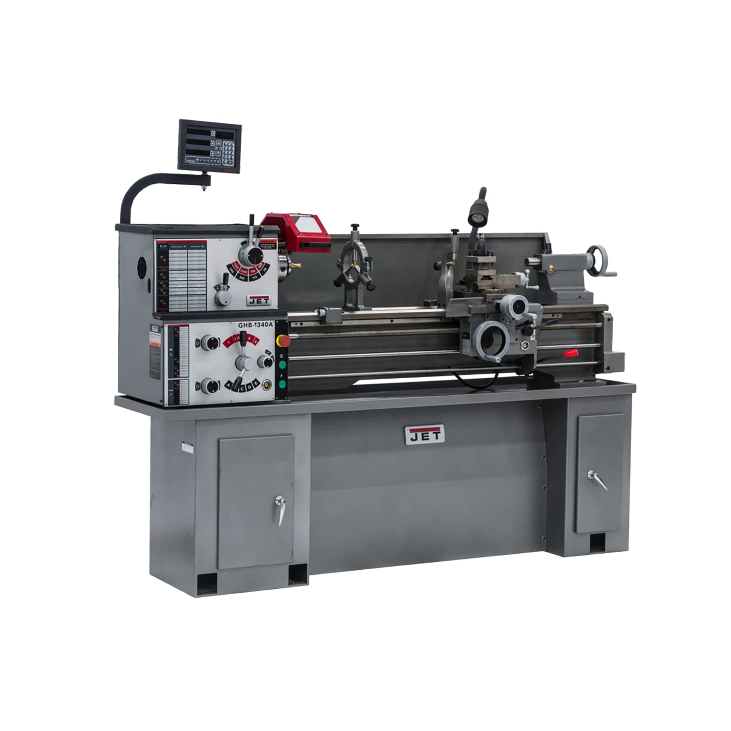 JET 13" x 40" Geared Head Bench Lathe, Newall NMS800 DRO, Taper Attachment, 230V 1Ph (Model GHB-1340A)