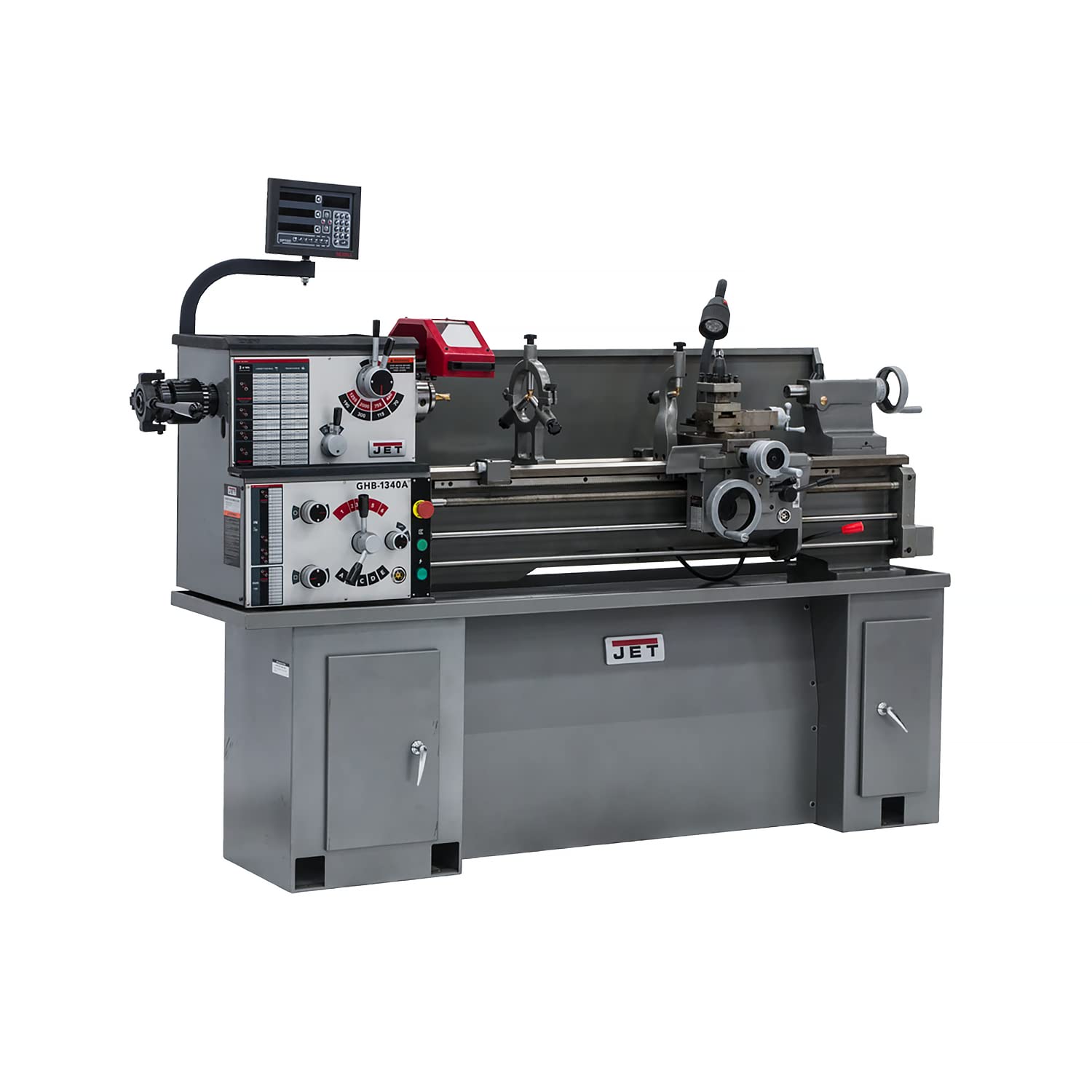 JET 13" x 40" Geared Head Bench Lathe, Collet Closer, Newall NMS800 DRO, 2 HP, 230V 1Ph (Model GHB-1340A)