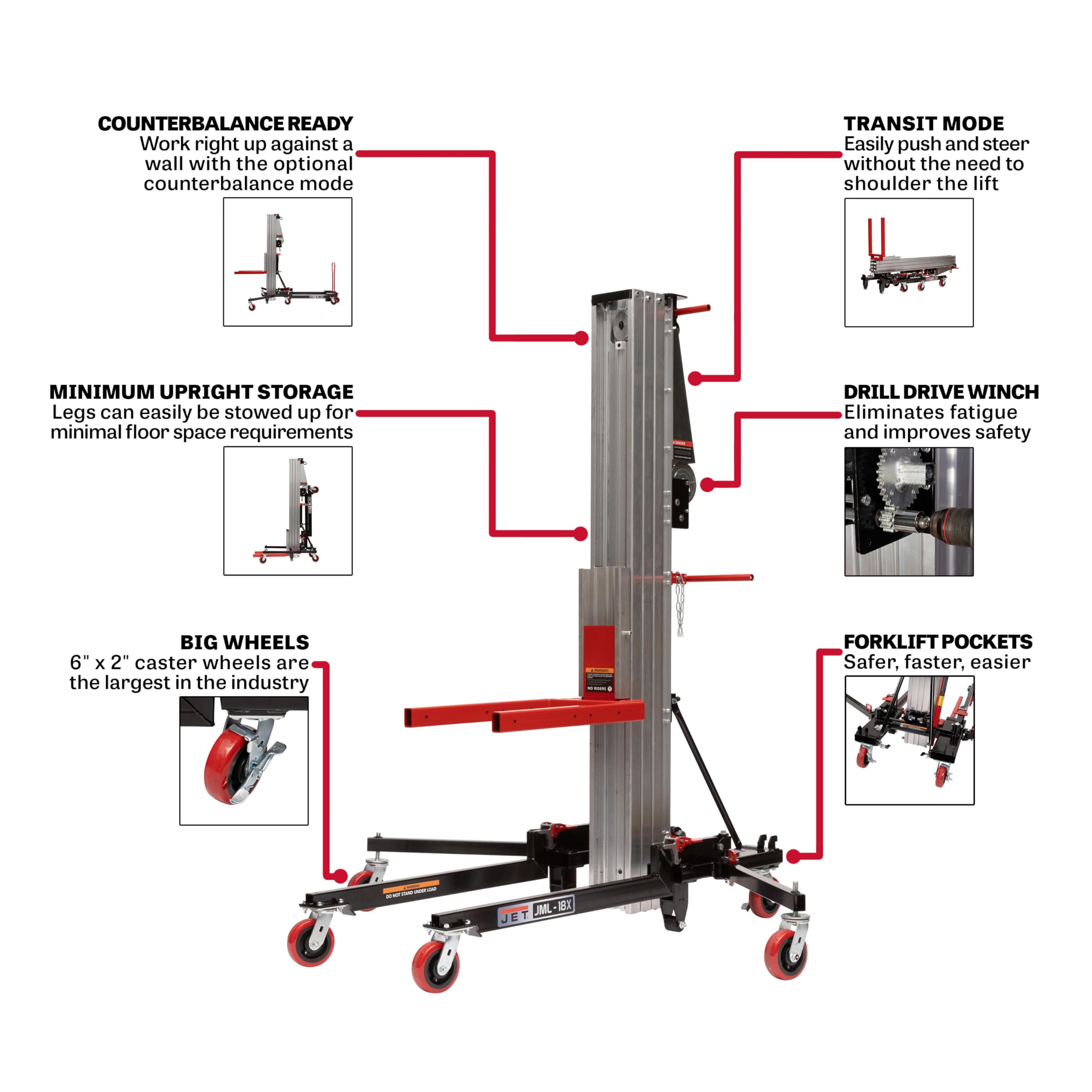 Jet Material Lift, 18 Ft. Lift Height, 650 Lb. Capacity (JML-18X)