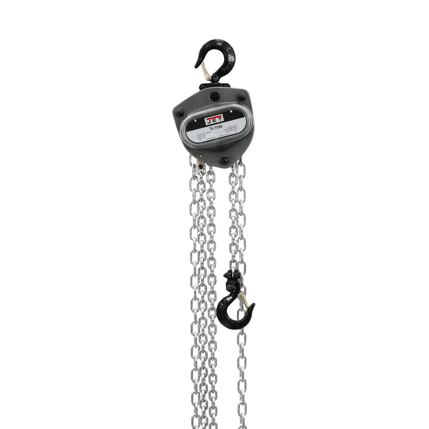 JET 1/2-Ton Hand Chain Hoist, 15' Lift, Overload Protection (L-100-50WO-15)