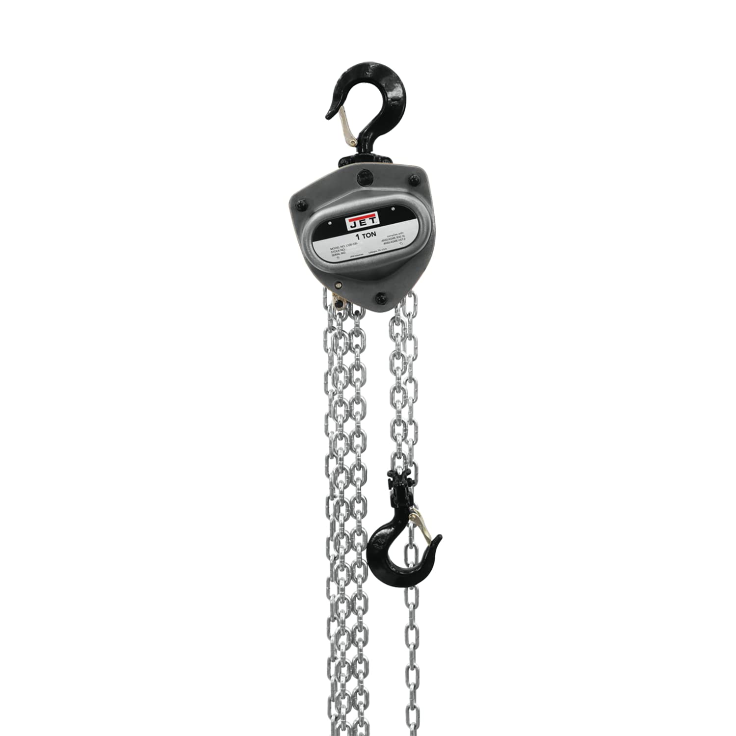JET 1-Ton Hand Chain Hoist, 20' Lift, Overload Protection (L-100-100WO-20)