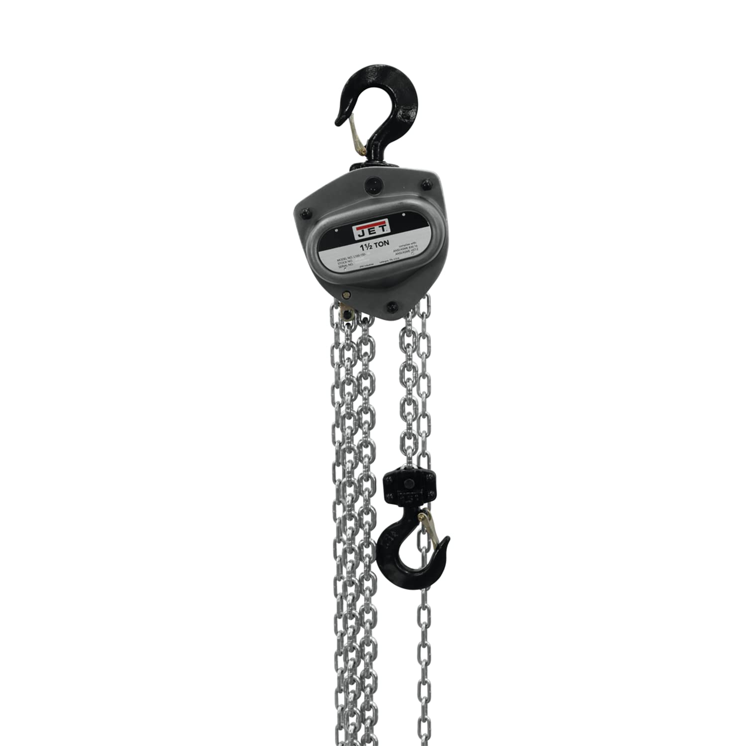 JET 1-1/2 Ton Hand Chain Hoist, 20' Lift, Overload Protection (L-100-150WO-20)