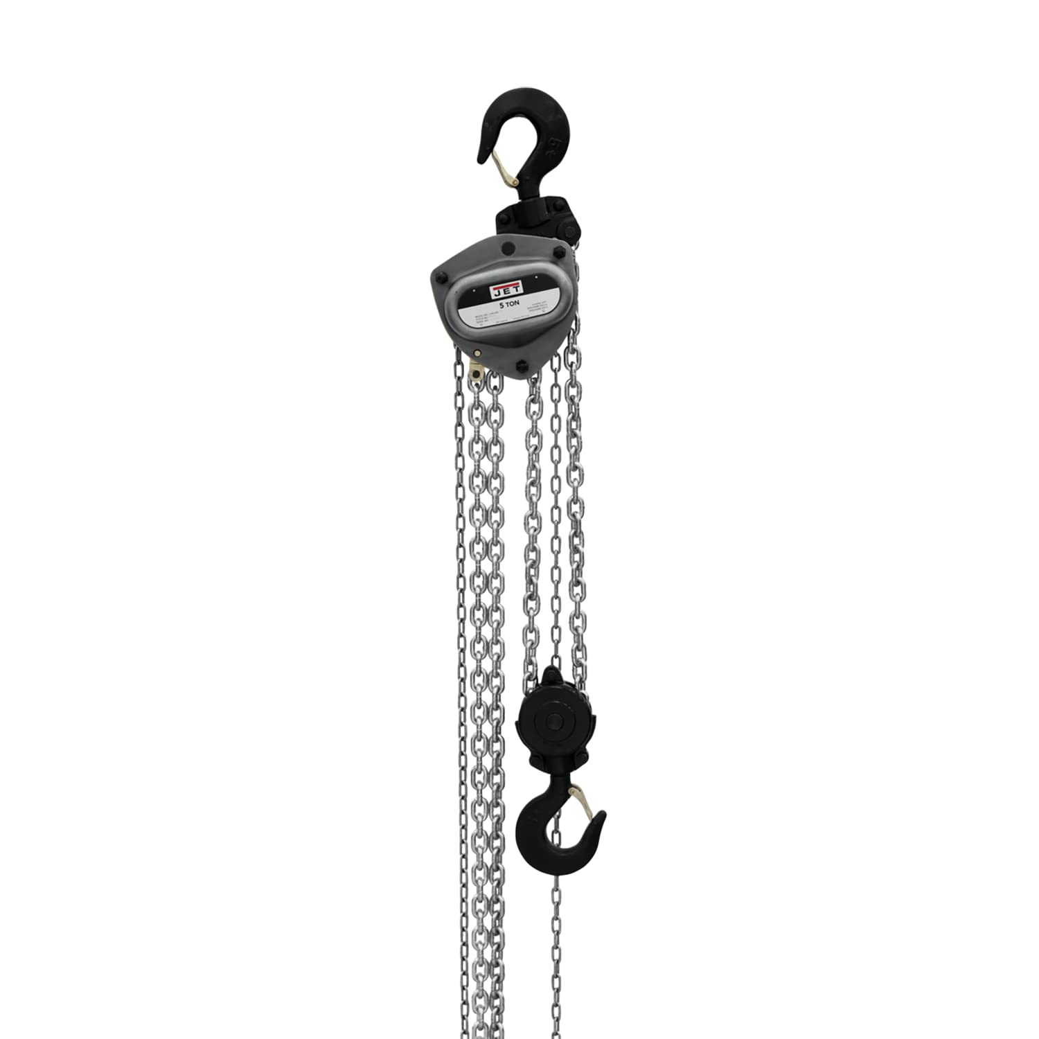 JET 5-Ton Hand Chain Hoist, 20' Lift, Overload Protection (L-100-500WO-20)