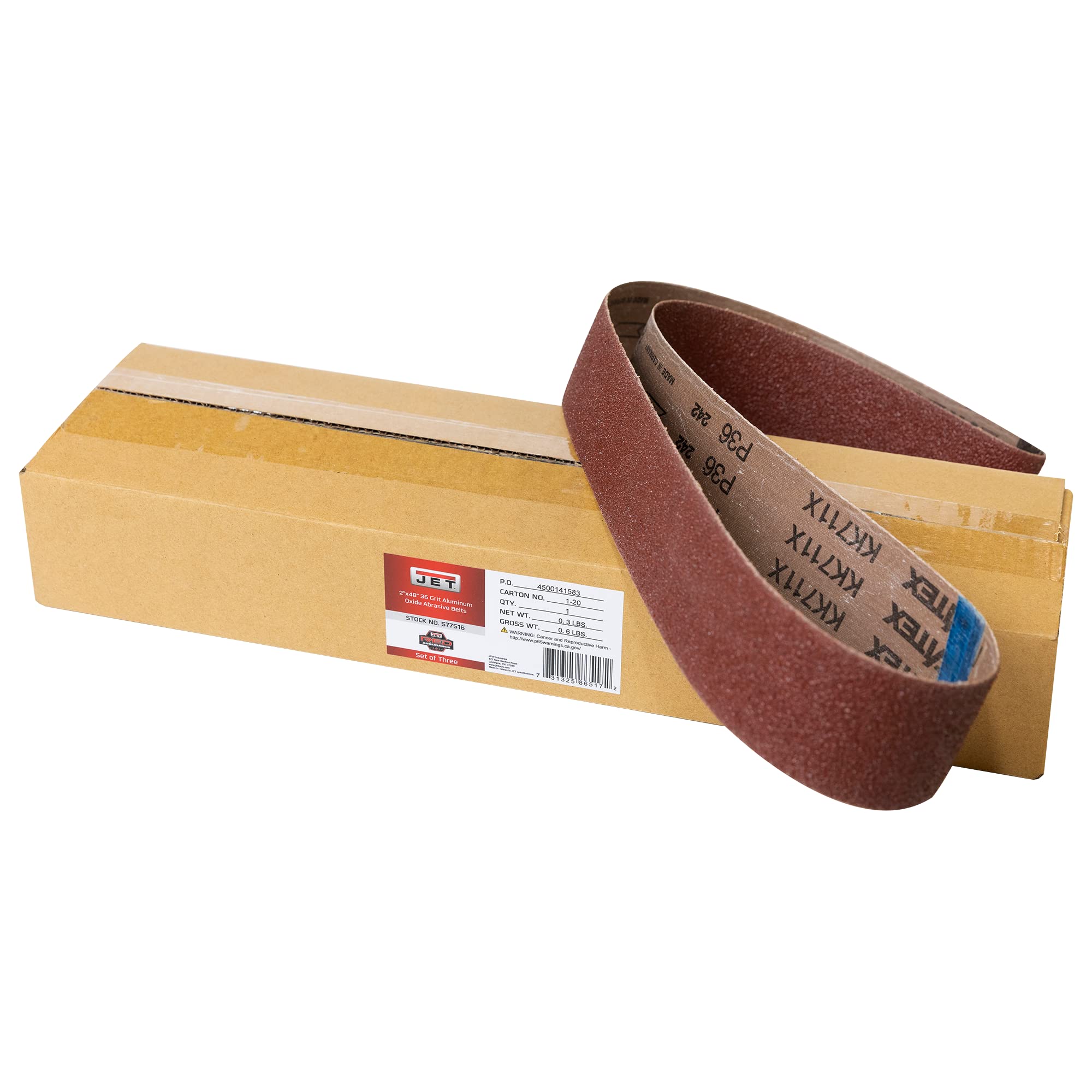 JET Aluminum Oxide Sanding Belts, 2" x 48", 36 Grit (577516) 2 JET Aluminum Oxide Sanding Belts, 2" x 48", 36 Grit (577516)