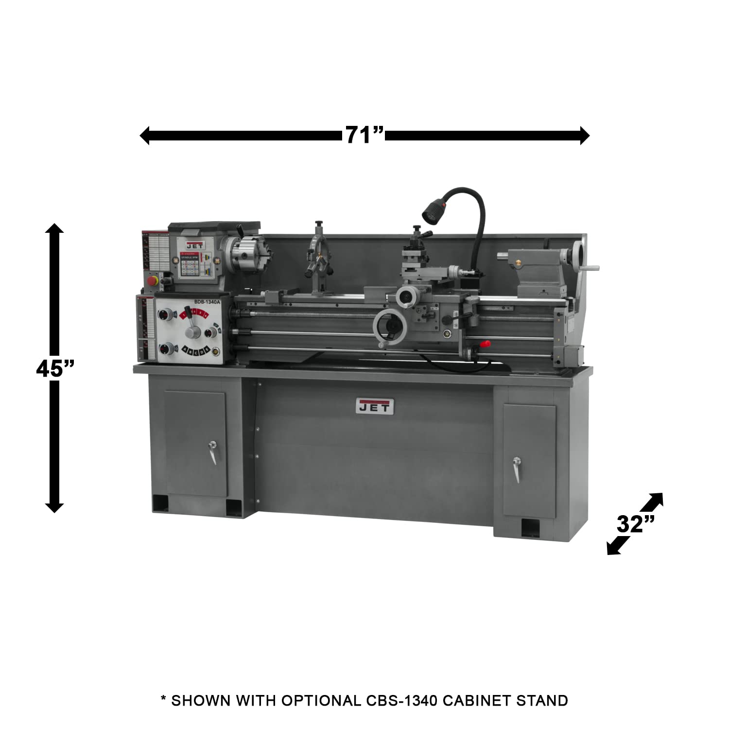 JET 13" x 40" Belt Drive Bench Lathe, Newall NMS800 DRO, 2 HP, 230V 1Ph (Model BDB-1340A)