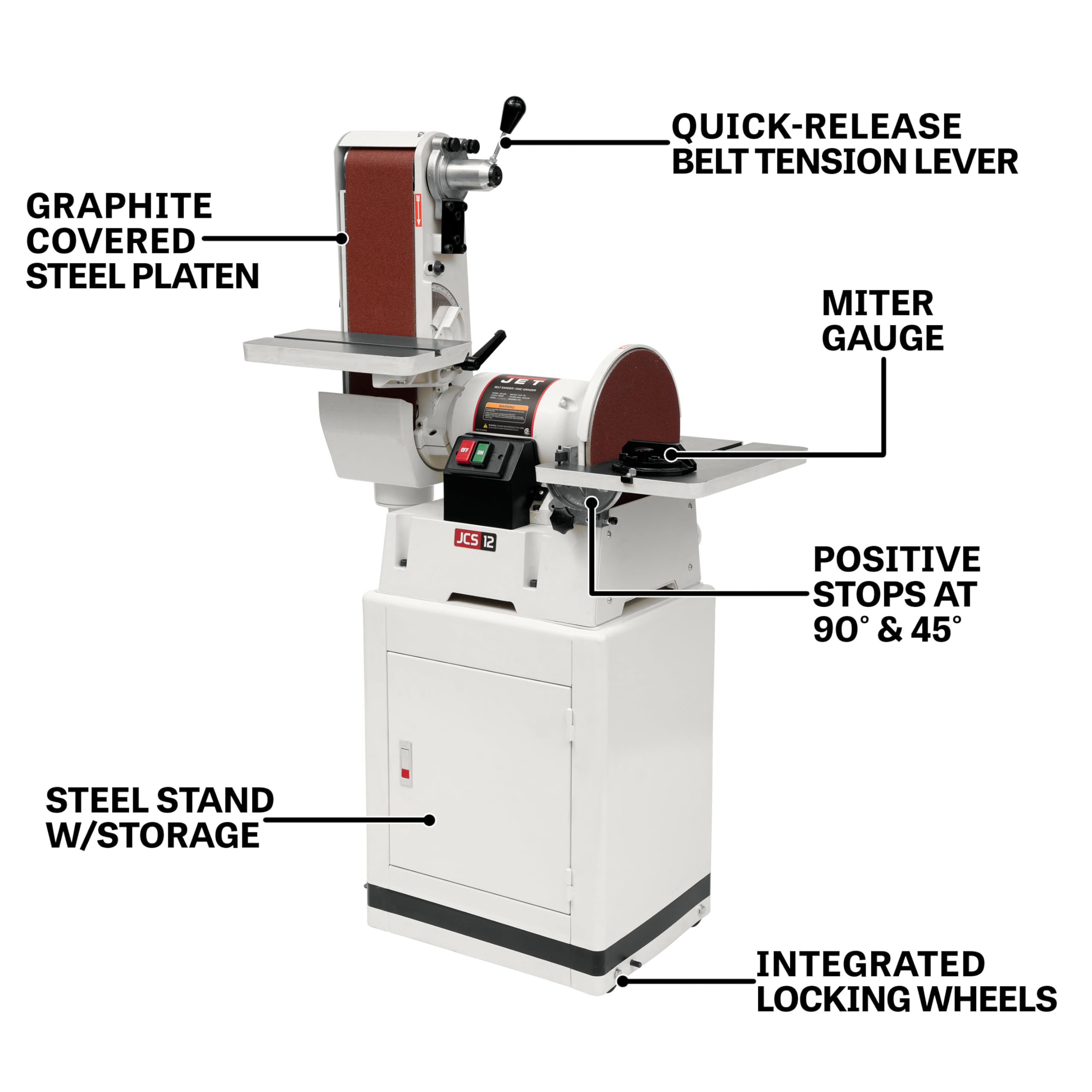 JET 6" x 48" Belt & 12" Disc Sander, Closed Stand, 1-1/2 HP, 115/230V 1Ph (JSG-6CS)