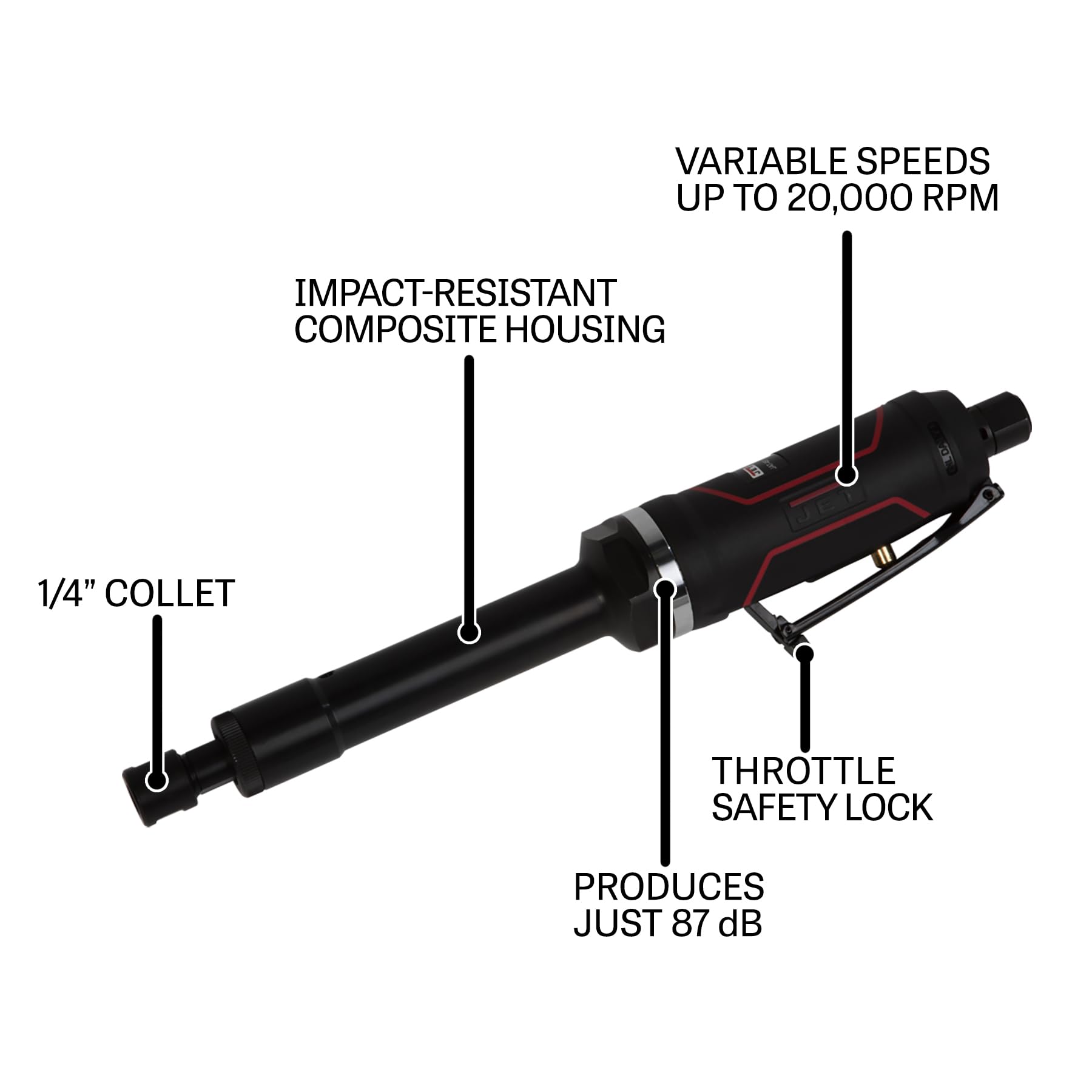 JET 1/4-Inch Pneumatic Extended Die Grinder, 20000 RPM (JAT-481)