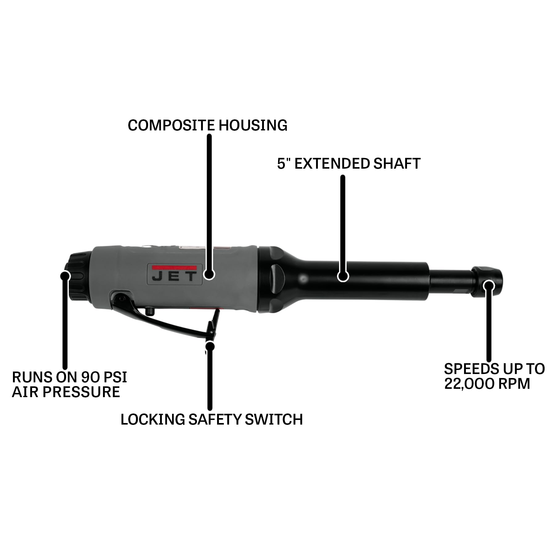 JET 1/4-Inch Straight Extended Composite Die Grinder, 22000 RPM (Model JAT-417)