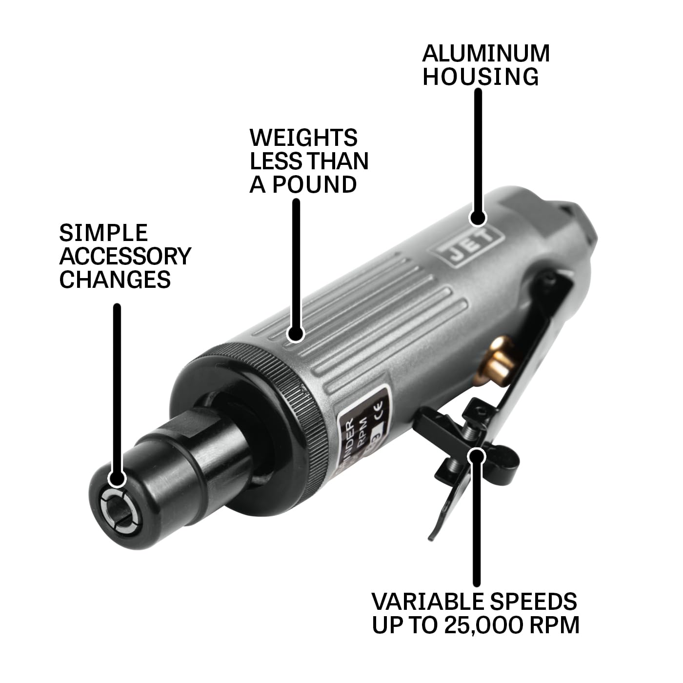 JET 1/4-Inch Straight Aluminum Die Grinder, 25000 RPM (Model JAT-413)