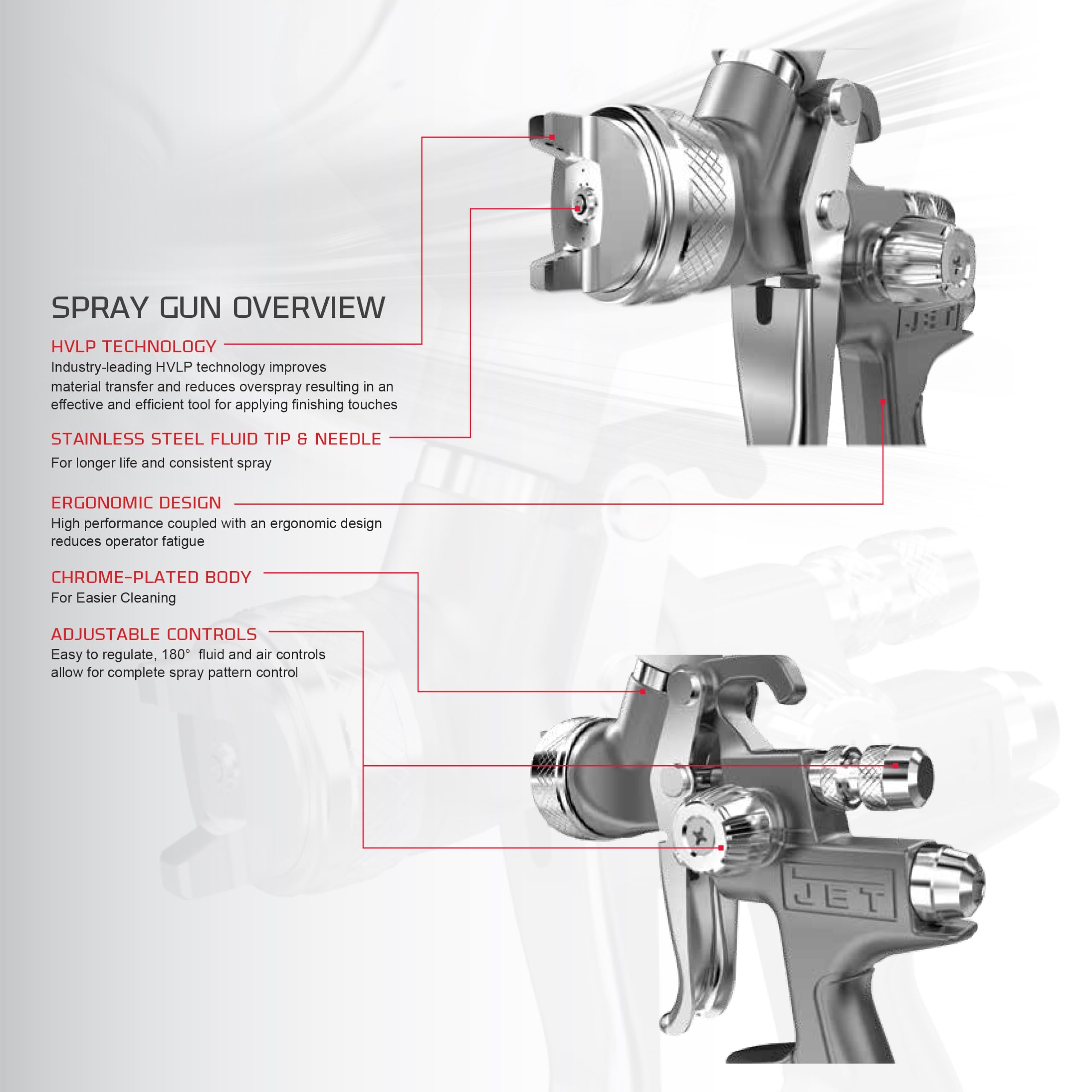 Jet Pneumatic HVLP Spray Gun, 1.3mm Nozzle, 600cc Cup (Model JAT-500)